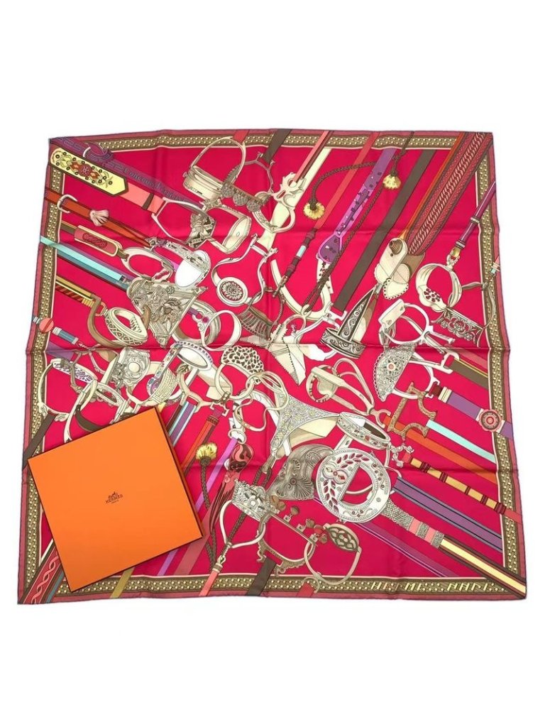 Hermes Carre 90 Scarf Silk Concours Detriers Pink Box